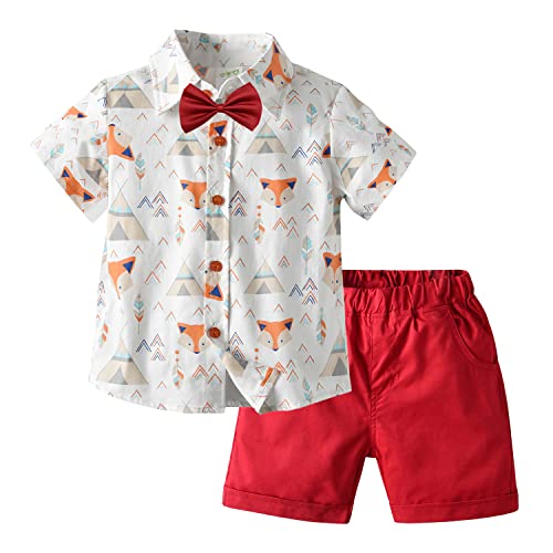Volunboy Kleinkind Kurzarm Hemd + Kurze Hosen Set, Sommer Floral Button T-Shirt Shorts Outfit(4-5 Jahre,Roter Fuchs,Größe 120) von Volunboy