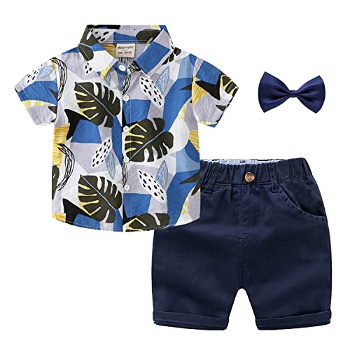 Volunboy Kleinkind Kurzarm Hemd + Kurze Hosen Set, Sommer Floral Button T-Shirt Shorts Outfit(5-6 Jahre,Blaue Wegerich,Größe 130) von Volunboy