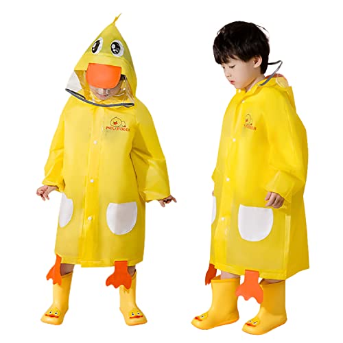 Volunboy Regen Poncho Kinder, Unisex Wasserdicht Regenmantel Jungen Atmungsaktiv Regenjacke Mädchen Regencape Regenbekleidung mit Kapuze(3-4 Jahre,Gelb,Größe M) von Volunboy