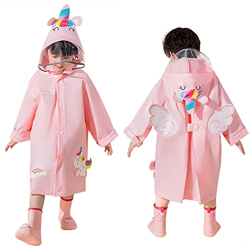 Volunboy Regen Poncho Kinder, Unisex Wasserdicht Regenmantel Jungen Atmungsaktiv Regenjacke Mädchen Regencape Regenbekleidung mit Kapuze(3-4 Jahre,Rosa,Größe M) von Volunboy