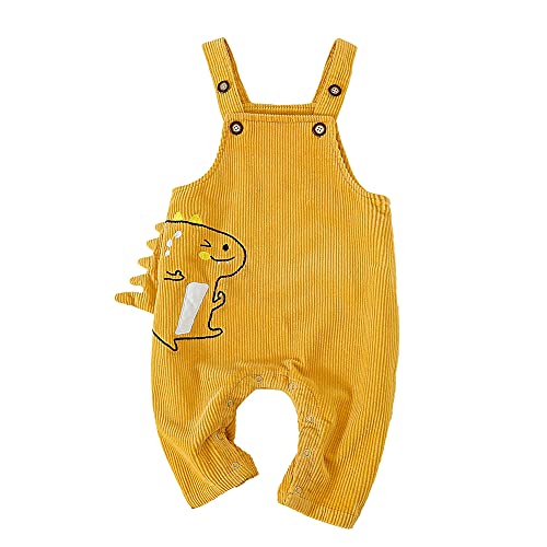 Volunboy Unisex Baby Dinosaurier Latzhose, Kordsamt Verstellbare Ärmellose Strampler Overall(3-4 Jahre,Gelb,Größe 100) von Volunboy