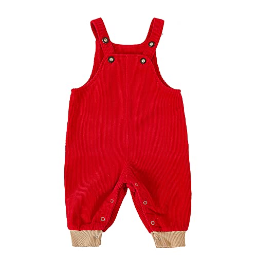 Volunboy Unisex Baby Dinosaurier Latzhose, Kordsamt Verstellbare Ärmellose Strampler Overall(9-12 Monate,Rot,Größe 80) von Volunboy