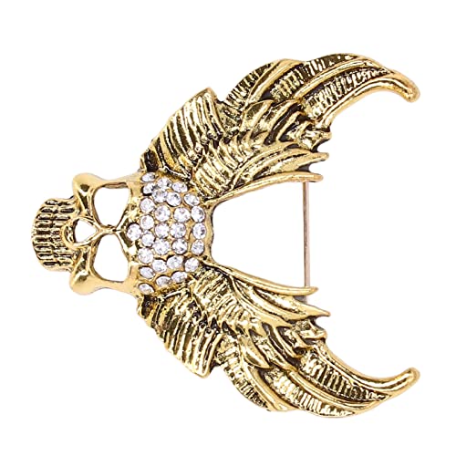 Kristall Schädel Kopf Brosche, Mode Bohrer Schädel Brosche Handgefertigt Exquisit für Mantel für Anzug(Altes Gold) von Shanrya
