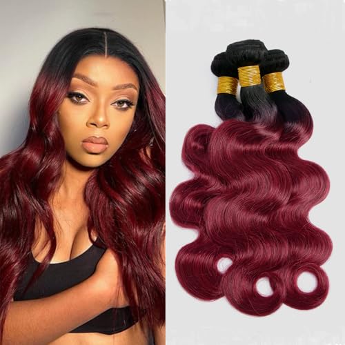 1B99J Body Wave Bundles Ombre Burgundy Human Hair Bundle 100% Unprocessed Virgin Hair Extensions 16 18 20 zoll For Women von Volvetwig