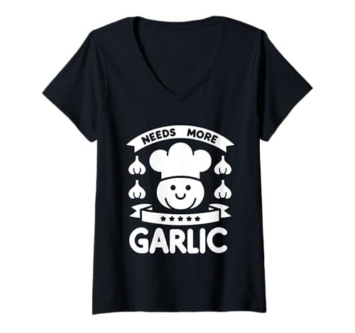 Damen Needs More Garlic Küchengeschmack Chef ||- T-Shirt mit V-Ausschnitt Damen Needs More Garlic Küchengeschmack Chef ||- T-Shirt mit V-Ausschnitt von Vom Küchenchef bevorzugter Geschmack