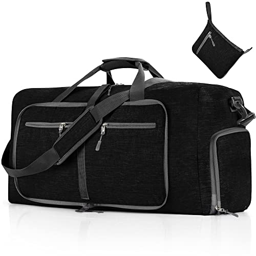 Vomgomfom Leichte Faltbare Reisetasche Groß 65L Sporttasche Damen Herren mit Schuhfach, Travel Duffle Bag Sport Tasche für Reisen Gym Urlaub Übernachtung (Schwarz, 2 Packung) von Vomgomfom