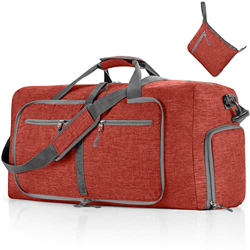 Vomgomfom Leichte Faltbare Reisetasche Groß 65L Sporttasche Damen Herren mit Schuhfach, Travel Duffle Bag Sport Tasche für Reisen Gym Urlaub Übernachtung (Rot) von Vomgomfom