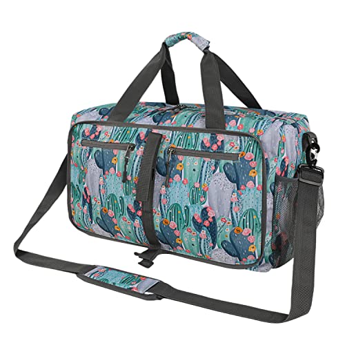 Vomgomfom Sporttasche Damen Reisetasche Damen mit Schuhfach & Nassfach Weekender Schwimmtasche Trainingstasche Saunatasche für Gym Fitness Urlaub Übernachtung (Kaktus) 40L von Vomgomfom