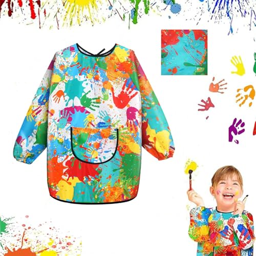 Vomkela Malschürze Kinder Malerkittel Kind 7-12 Jahre Mädchen Jungen Wasserdicht Malkittel Kinder Verstellbare Craft Schürze mit Ärmeln für Schule Kunst Malerei Kochen von Vomkela