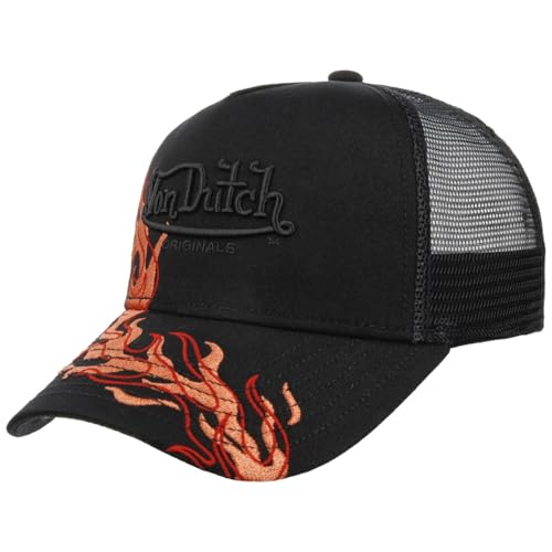 Von Dutch Flame Visor Trucker Cap Basecap Baseballcap Curved Brim Truckercap Meshcap (One Size - schwarz-rot) von Von Dutch