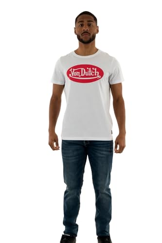 T Shirt Herren 100% Baumwolle, Tshirt Herren, Perfekter Halt, Anti-Reizung, Weiß Rot, L von Von Dutch