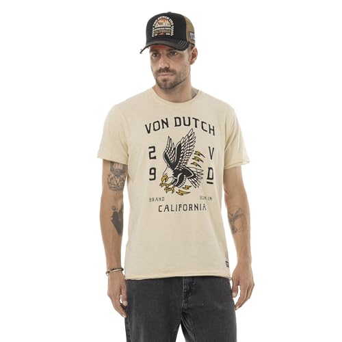 Von Dutch Herren-T-Shirt, Rundhalsausschnitt, Regular, aus Baumwolle, bedruckt, Brave, Beige/Schwarz/Gelb/Bordeauxrot, L Von Dutch Herren-T-Shirt, Rundhalsausschnitt, Regular, aus Baumwolle, bedruckt, Brave, Beige/Schwarz/Gelb/Bordeauxrot, L von Von Dutch