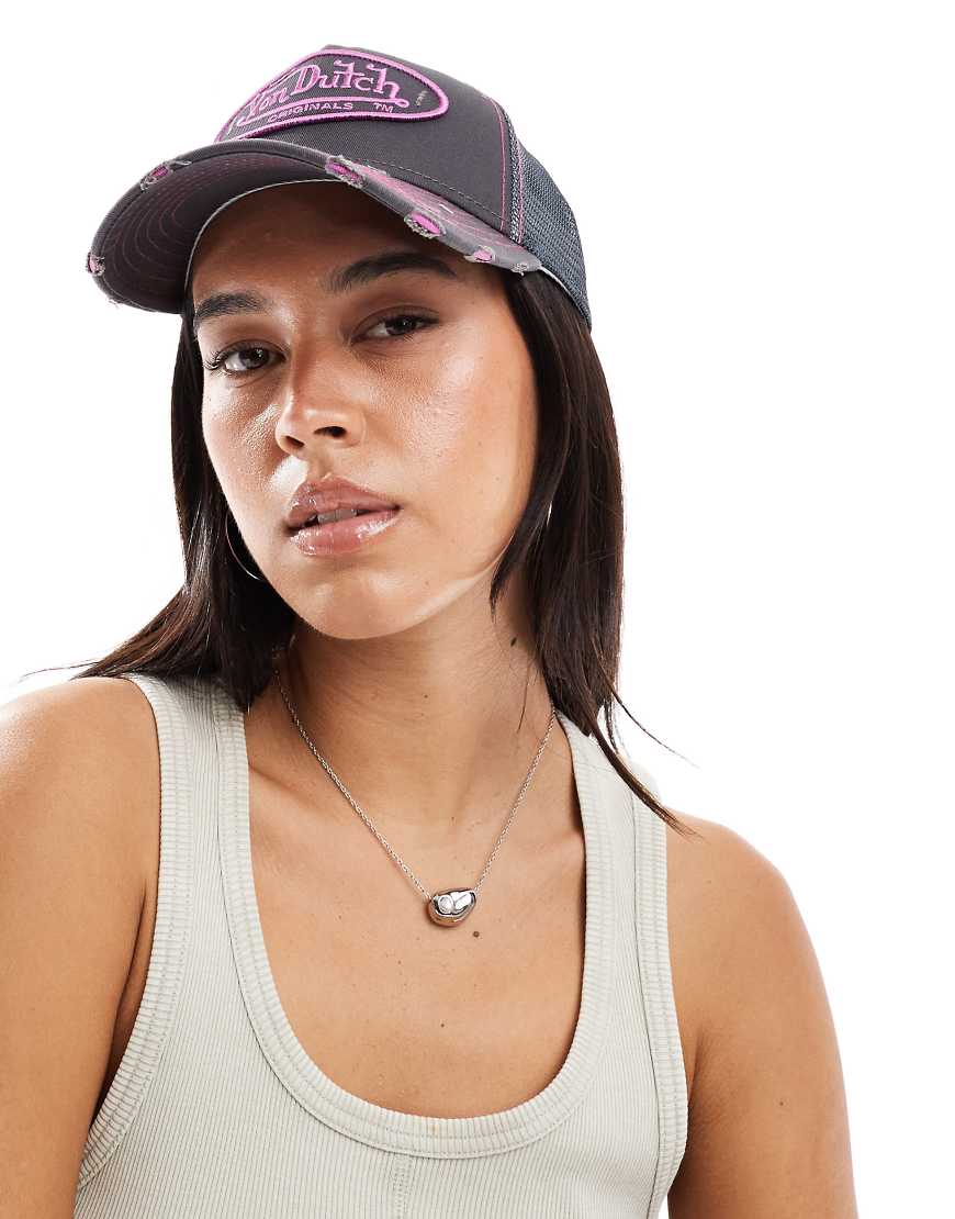 Von Dutch - Kiruna - Trucker-Kappe in Grau und Rosa mit Used-Optik Von Dutch - Kiruna - Trucker-Kappe in Grau und Rosa mit Used-Optik von Von Dutch