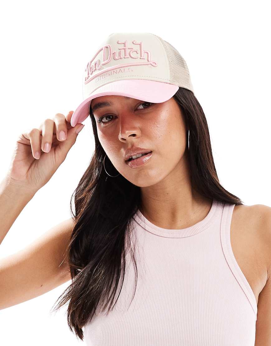 Von Dutch - Riverside - Trucker-Kappe in Beige und Rosa Von Dutch - Riverside - Trucker-Kappe in Beige und Rosa von Von Dutch