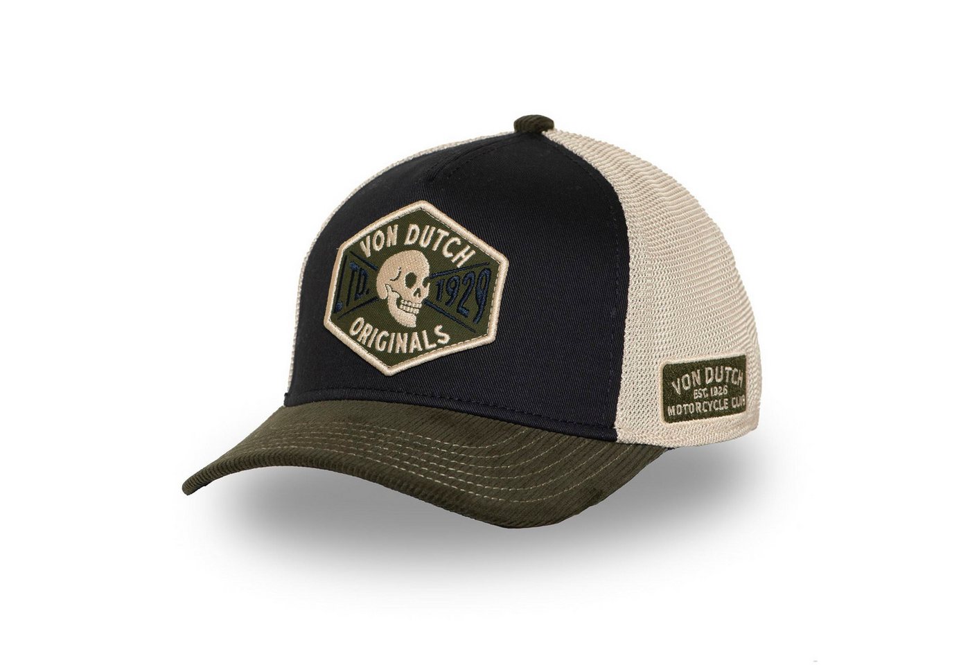 Von Dutch Trucker Cap Von Dutch Originals Semi-Curved Trucker Cap - SKULL LTD. 1929 Olive (Basecap, Meshcap, Trucker Kappe) von Von Dutch