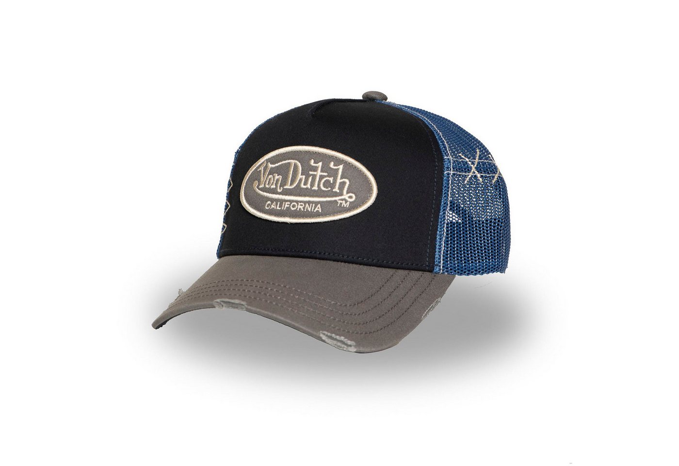 Von Dutch Trucker Cap Von Dutch Originals TruckerCap CALIFORNIA TWILL Used Effect Black/Blue (Basecap, Meshcap, Trucker Kappe) Used-Look von Von Dutch