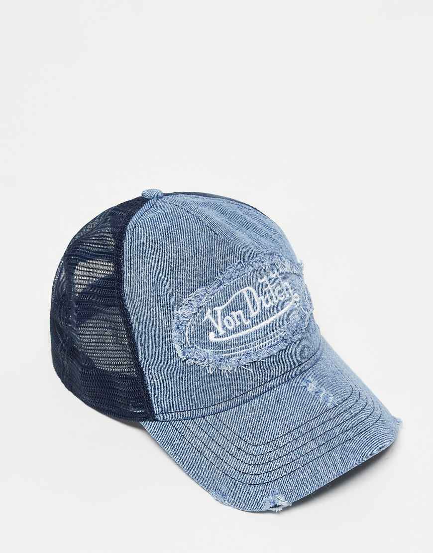 Von Dutch - Trucker-Kappe aus Denim in Blau mit Used-Details von Von Dutch