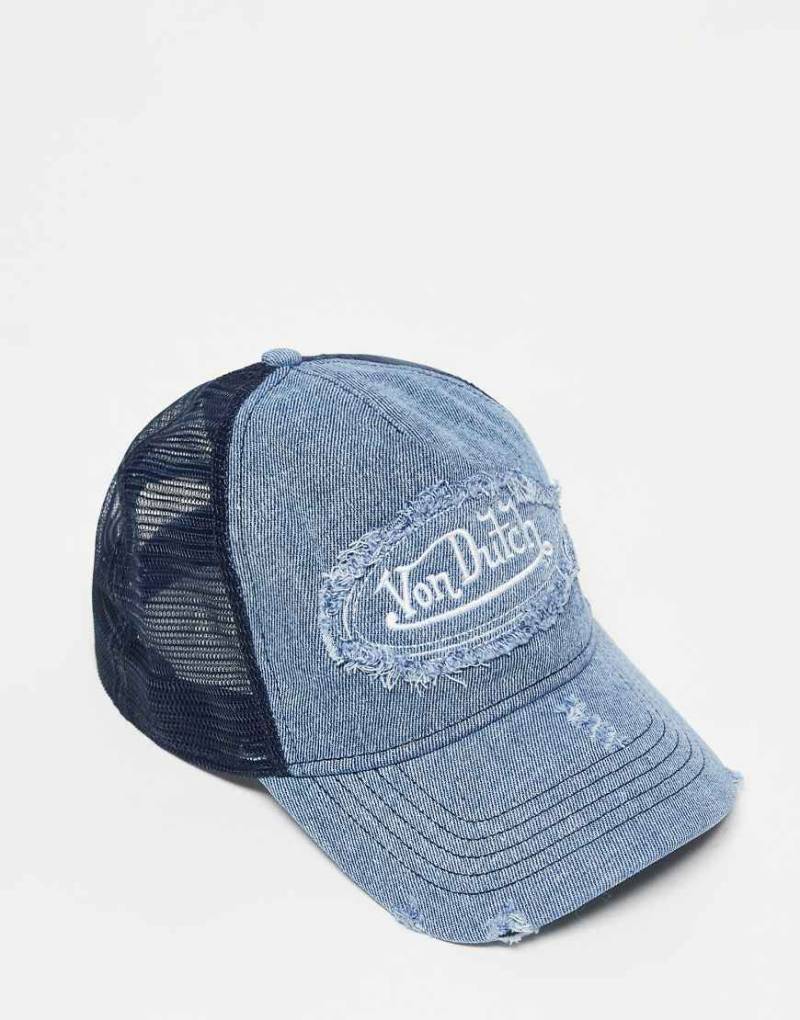 Von Dutch - Trucker-Kappe aus Denim in Blau mit Used-Details von Von Dutch
