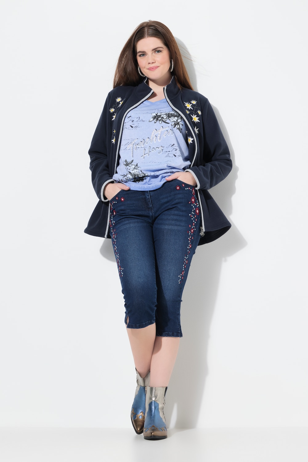 Große Größen Caprijeans Sarah, Damen, blau, Größe: 46, Baumwolle/Polyester/Viskose, Ulla Popken von Von Landen