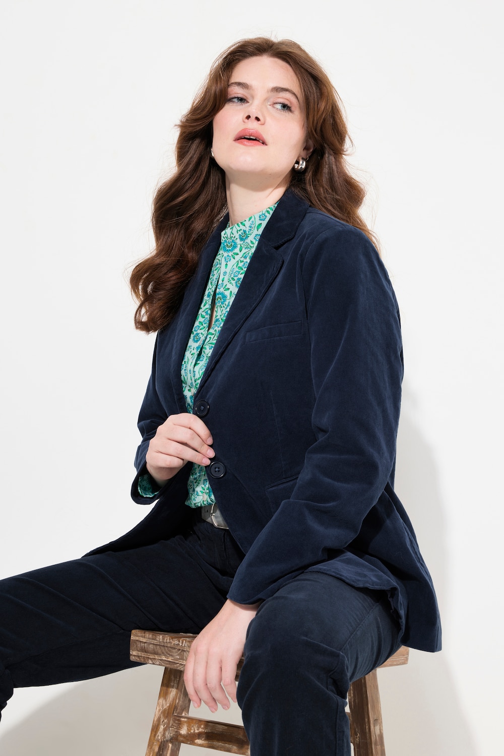 Große Größen Cord-Blazer, Damen, blau, Größe: 42, Baumwolle, Ulla Popken von Von Landen