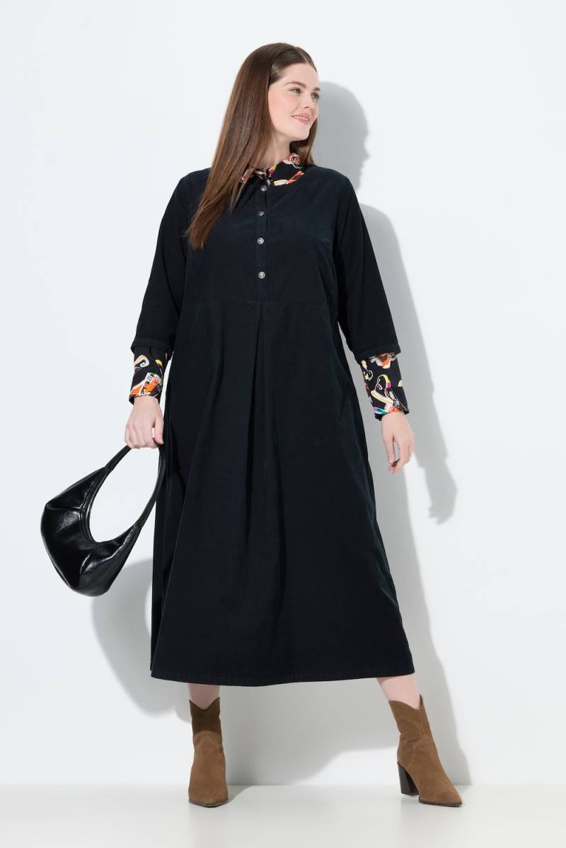 Große Größen Cord-Maxikleid, Damen, schwarz, Größe: 50/52, Baumwolle, Ulla Popken von Von Landen