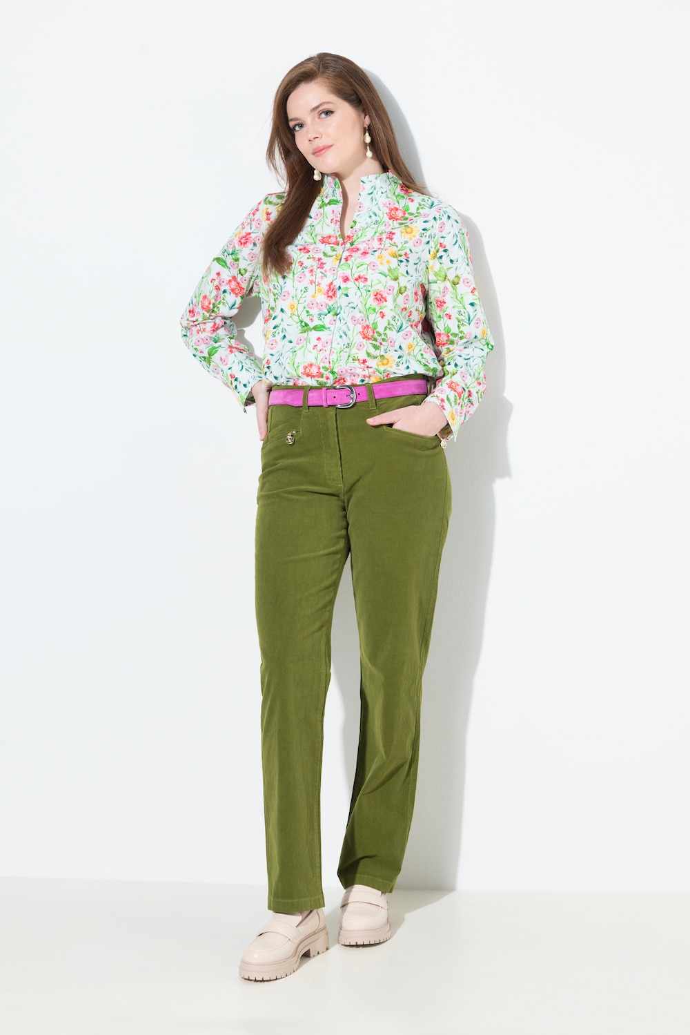 Große Größen Cordhose Mony, Damen, grün, Größe: 42, Baumwolle, Ulla Popken von Von Landen