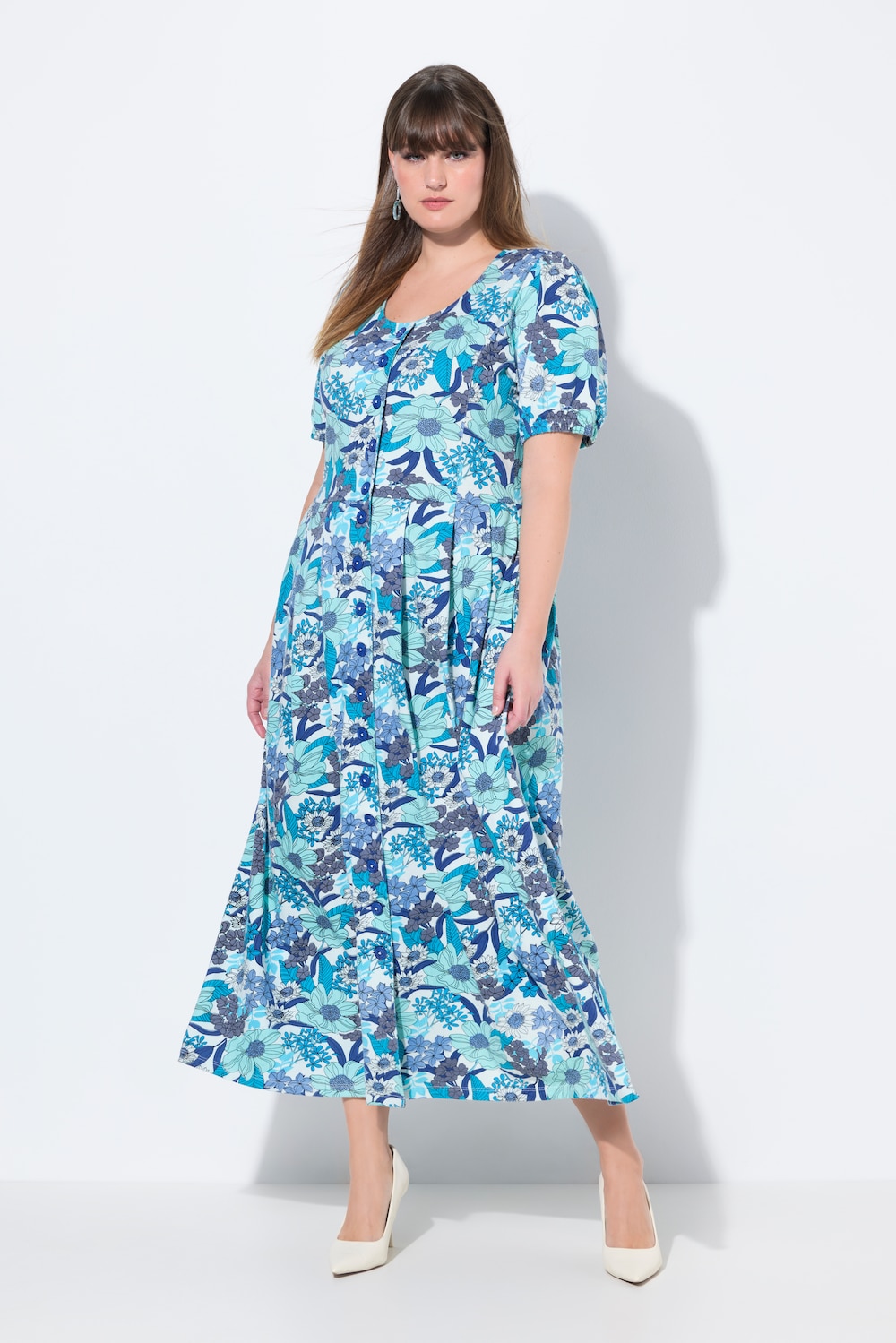 Große Größen Jersey-Maxikleid, Damen, blau, Größe: 46, Baumwolle, Ulla Popken von Von Landen