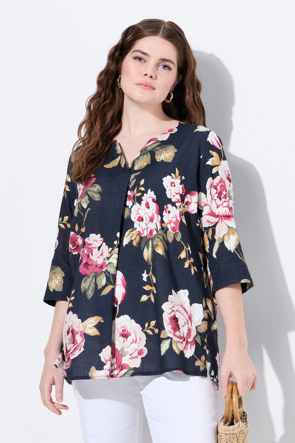 Große Größen Leinenmix-Bluse, Damen, blau, Größe: 42/44, Viskose/Leinen, Ulla Popken von Von Landen