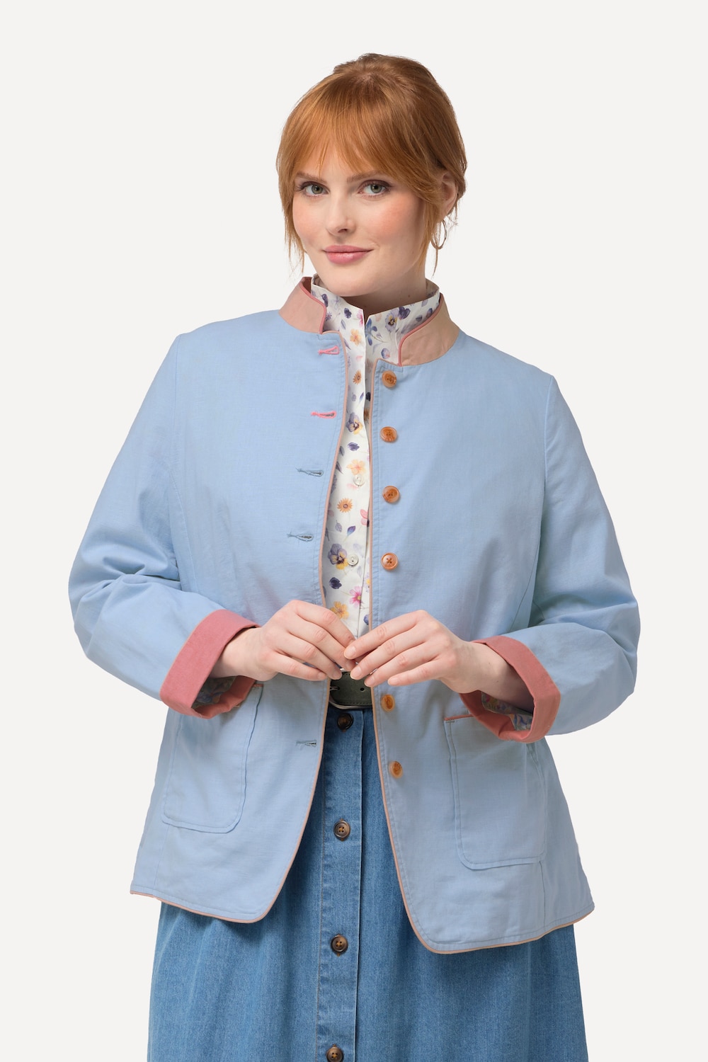 Große Größen Leinenmix-Janker, Damen, blau, Größe: 56, Baumwolle/Leinen, Ulla Popken von Von Landen