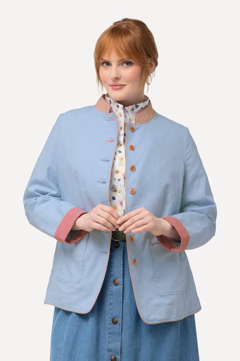 Große Größen Leinenmix-Janker, Damen, blau, Größe: 56, Baumwolle/Leinen, Ulla Popken von Von Landen