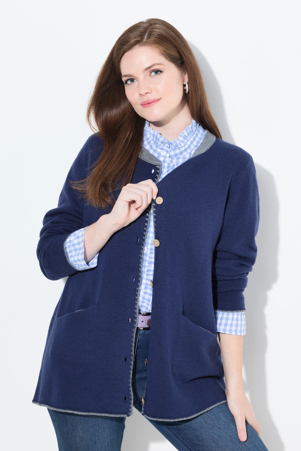 Große Größen Long-Strickjacke, Damen, blau, Größe: 54/56, Synthetische Fasern/Wolle, Ulla Popken von Von Landen