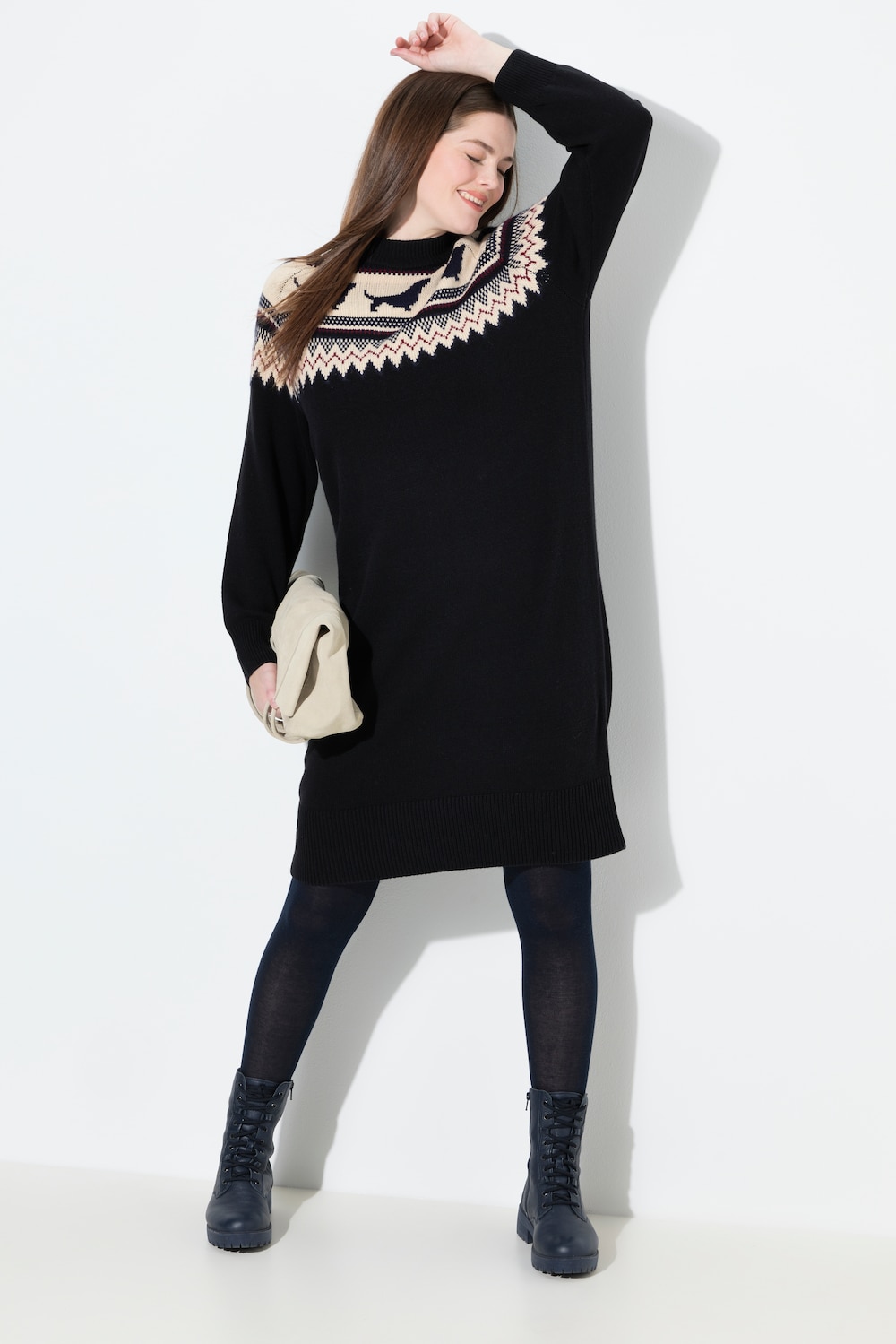 Große Größen Norweger-Strickkleid, Damen, schwarz, Größe: 50/52, Synthetische Fasern/Baumwolle, Ulla Popken von Von Landen