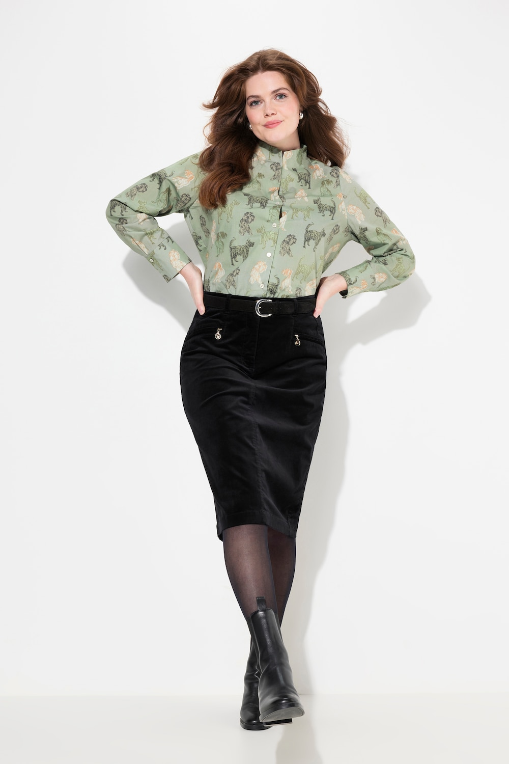 Große Größen Samtrock Mony, Damen, schwarz, Größe: 52, Baumwolle, Ulla Popken von Von Landen