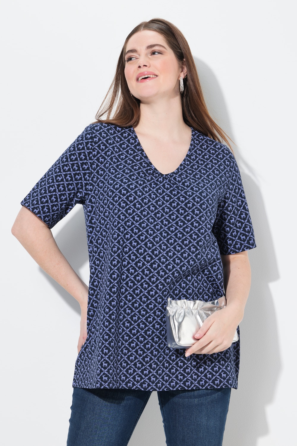 Große Größen T-Shirt, Damen, blau, Größe: 54/56, Baumwolle, Ulla Popken von Von Landen