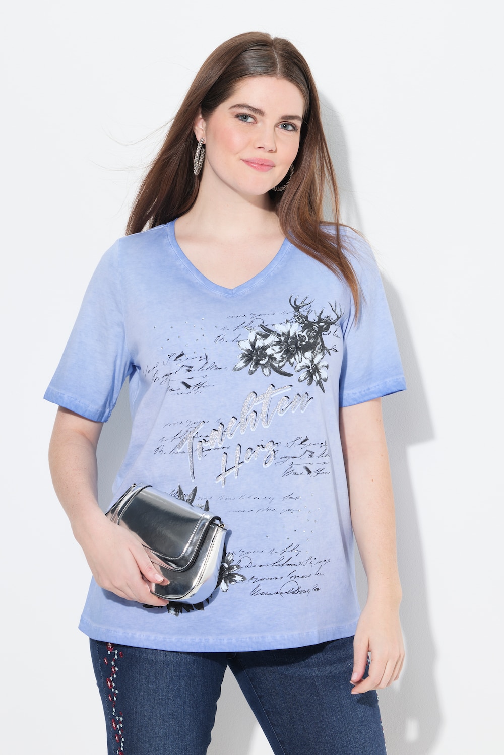 Große Größen T-Shirt, Damen, blau, Größe: 54/56, Baumwolle, Ulla Popken von Von Landen