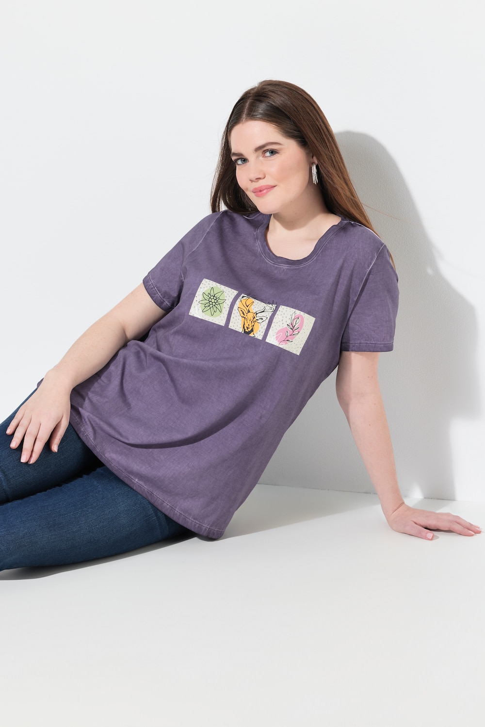 Große Größen T-Shirt, Damen, grau, Größe: 50/52, Baumwolle, Ulla Popken von Von Landen
