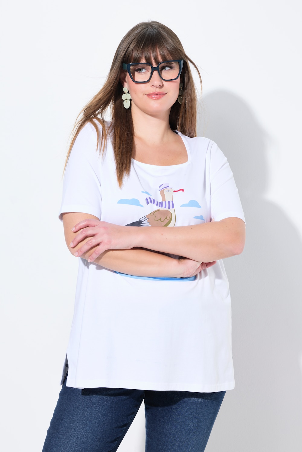 Große Größen T-Shirt, Damen, weiß, Größe: 42/44, Baumwolle, Ulla Popken von Von Landen