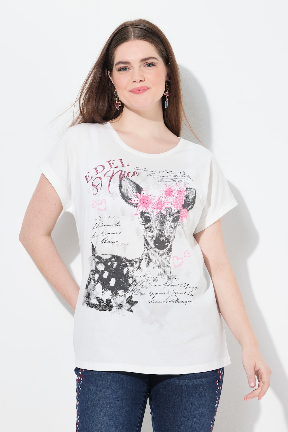 Große Größen T-Shirt, Damen, weiß, Größe: 46/48, Baumwolle, Ulla Popken von Von Landen