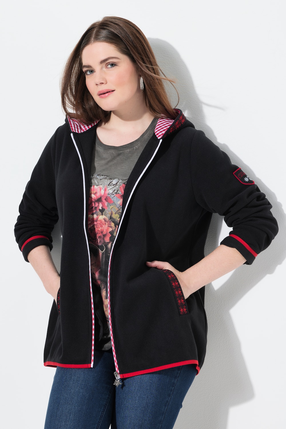 Große Größen Trachten-Fleecejacke, Damen, schwarz, Größe: 42/44, Polyester, Ulla Popken von Von Landen