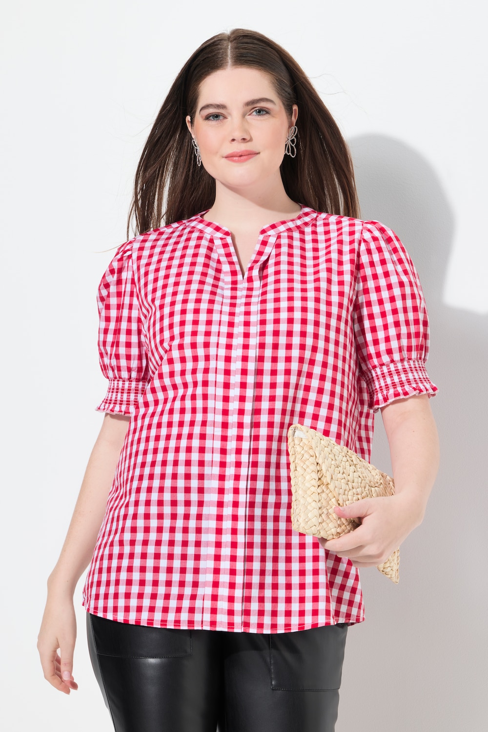 Große Größen Trachten-Karobluse, Damen, rot, Größe: 54/56, Baumwolle, Ulla Popken von Von Landen