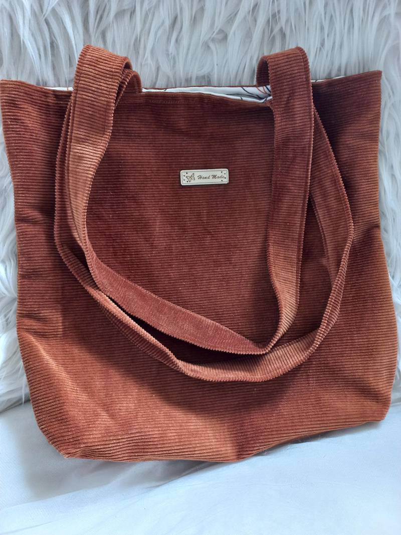 stofftasche Aus Cord Einkaufstasche Schultertasche Mit Innenfächer von VonPlenSa