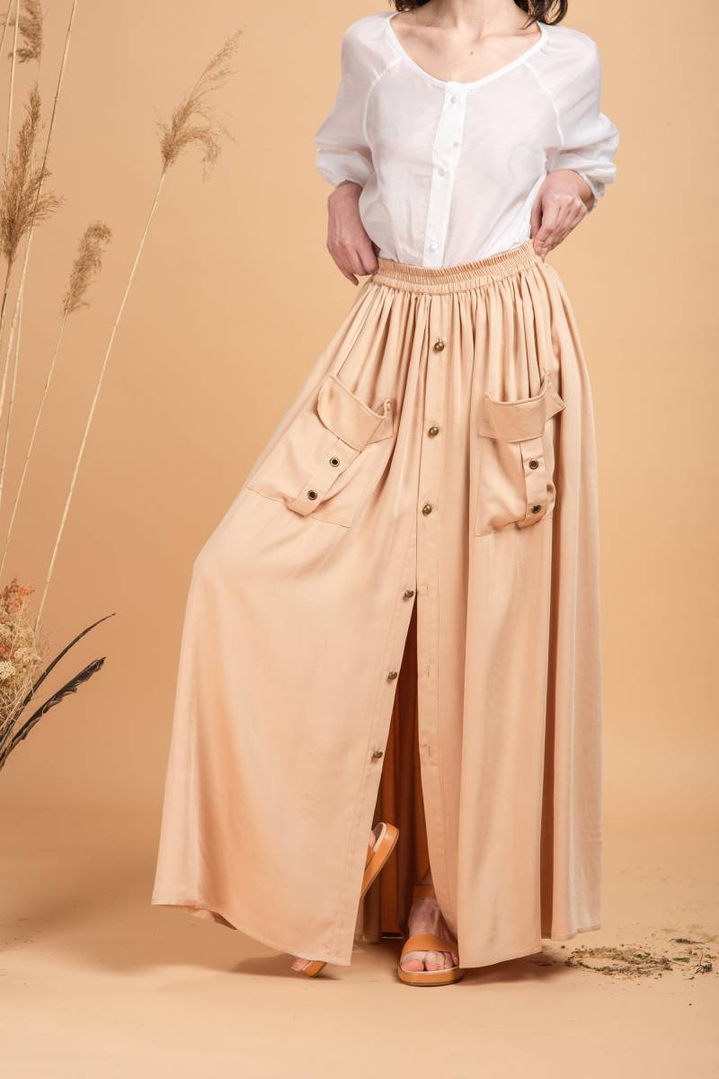 Tencel Viscose Maxirock Plissee Edwardian Style Mit Aufgesetzten Taschen von VonaDmytras