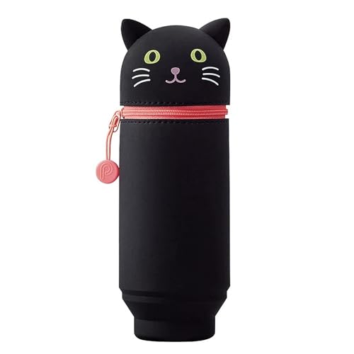 Vonavira Kawaii Federmäppchen, 2-in-1 Silikon Stiftemäppchen, Stehende Federtasche, Süße Tier Bleistifttasche, Mädchen Junge, Schulbüro Zubehör (Niedliche Katze) von Vonavira