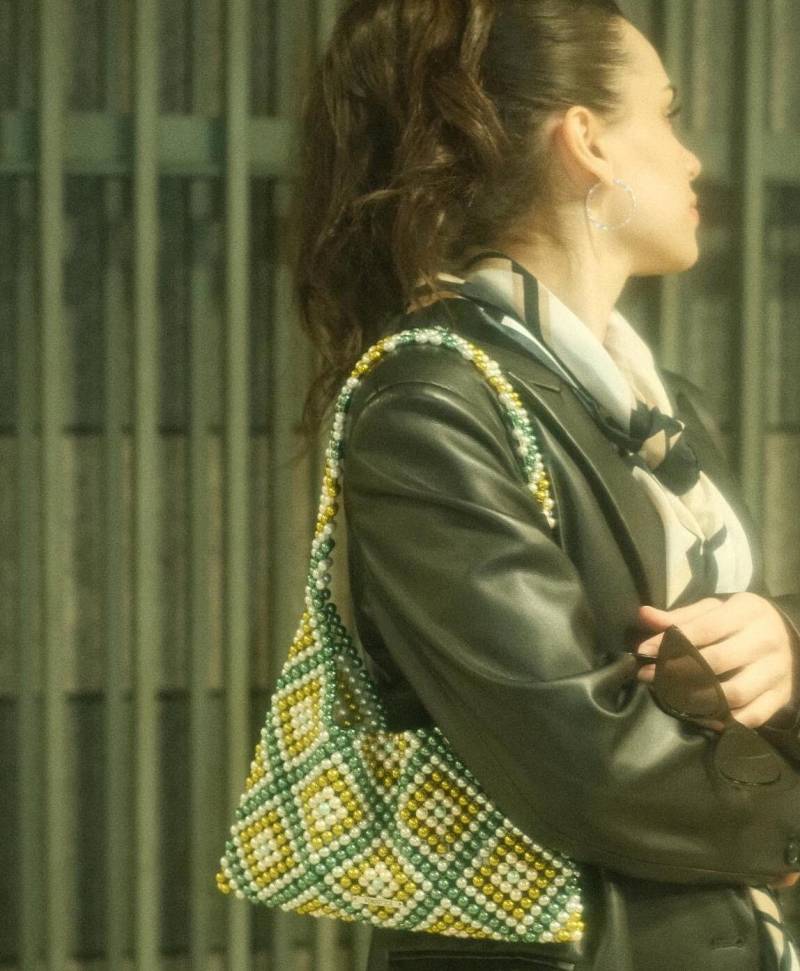 Handmade Beaded Bag, Pattern Bag Handgemachte Perlentasche, Accessory Perle, Pearl Glasperlen, Schach Muster, Gift, Checkered, Gekachelt von Vondotsch