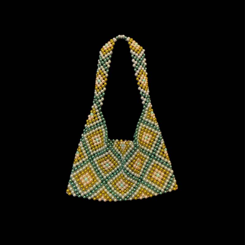 Handmade Beaded Bag, Pattern Bag Handgemachte Perlentasche, Accessory Perle, Pearl Glasperlen, Schach Muster, Gift, Checkered, Gekachelt von Vondotsch