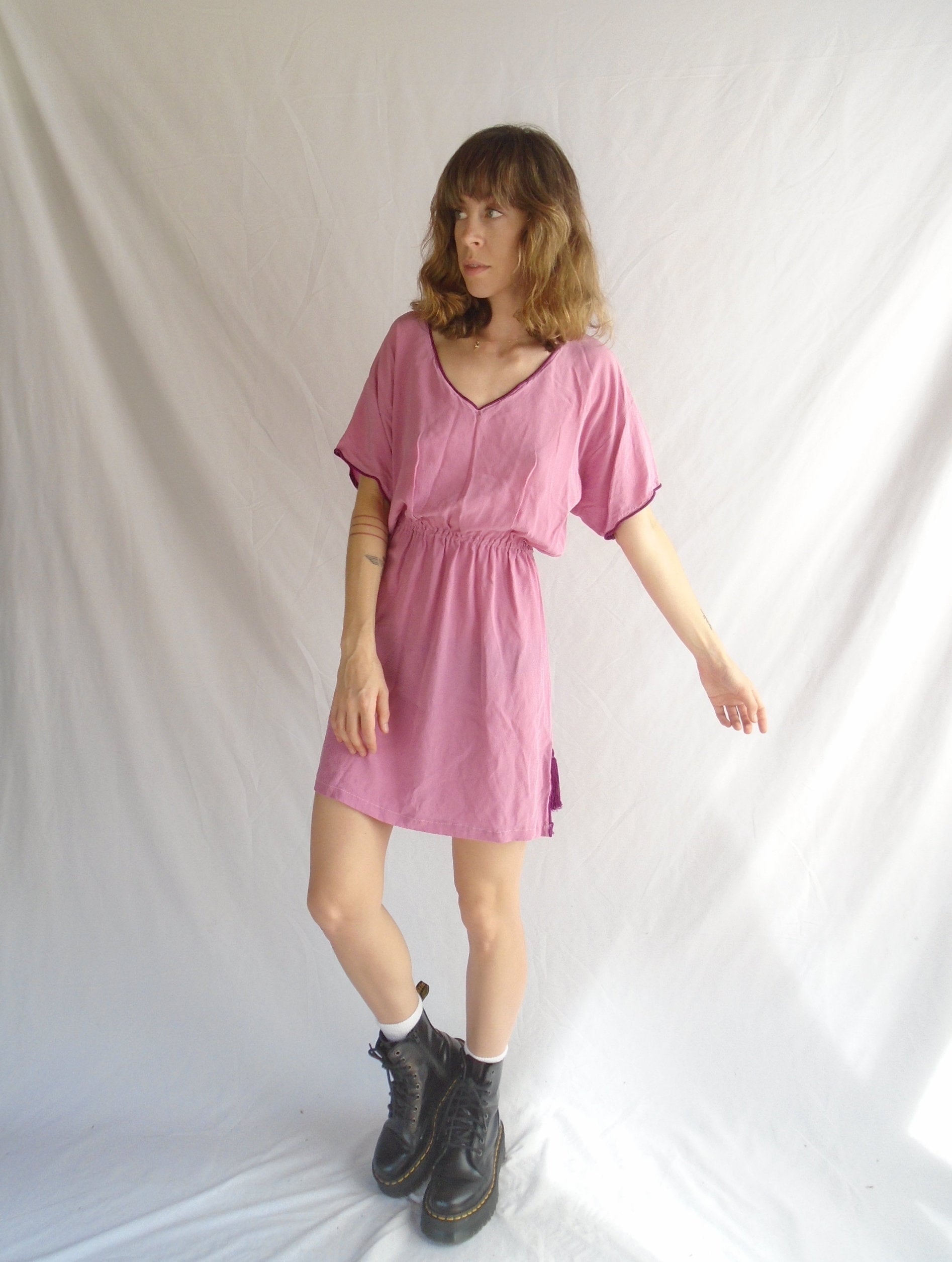 Rosa Seide Vintage 70Er 80Er Jahre Designer-Cocktail-Kleid - Xs S von VonlenskaVintage