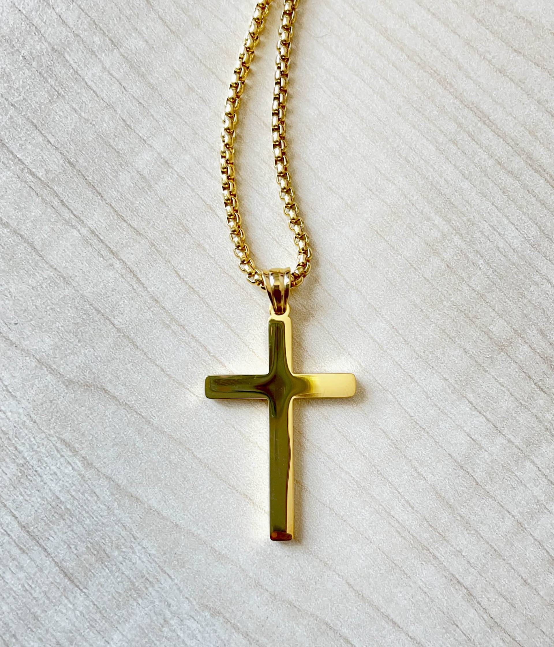 Gold Kreuz Anhänger Kleine Halskette Flaches Chocker Für Männer Frauen Jungen Teenager Vater Ehemann Perfektes Geschenk Mit 3mm Perlen Gliederkette von Vonlosangeles