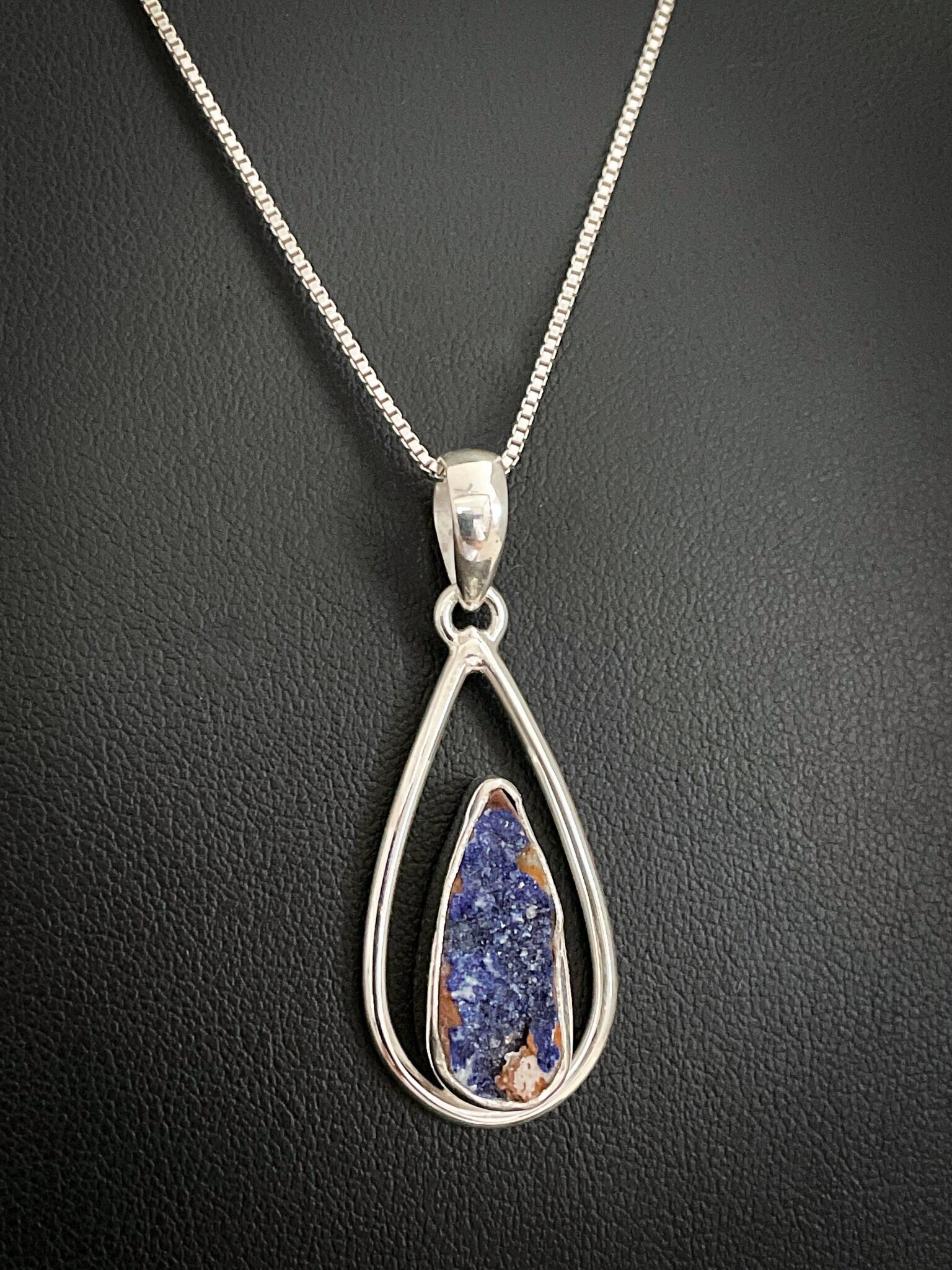 Echter Azurit Anhänger, Sterling Silber Druzy Halskette, Januar Birthstone Schmuck, Februar Birthstone, Edelstein von VonzJewel