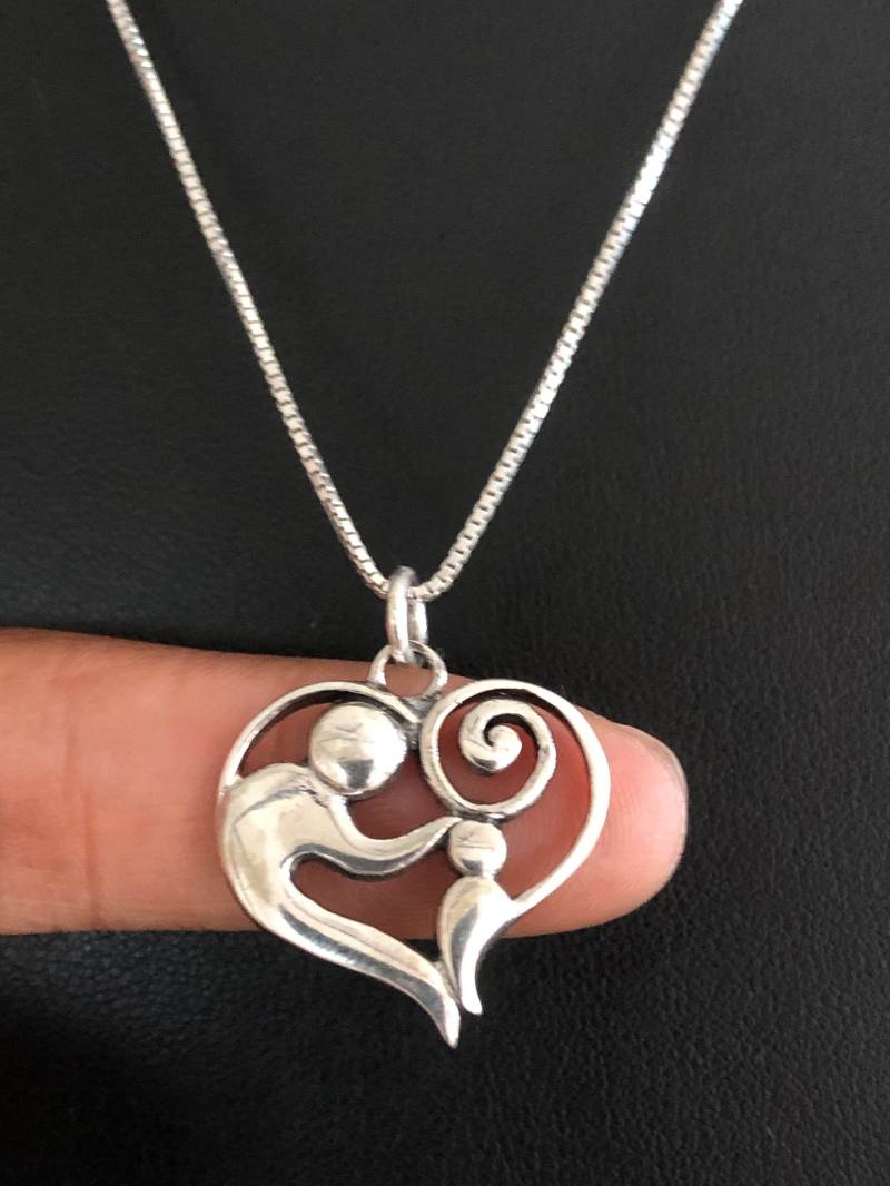 Mutter Und Kind Halskette, Anhänger, Sterling Silber Herz Charm Geschenk Für Mama, Halskette von VonzJewel