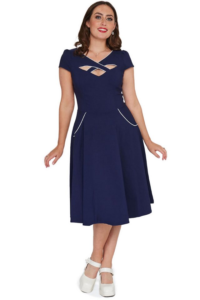 Voodoo Vixen A-Linien-Kleid Connie 1950's Contrast Piping Navy Vintage Rockabilly Retro von Voodoo Vixen